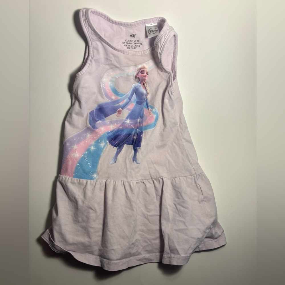 H&M Girls Lavender Tank Dress with Elsa Graphic and Blue Accents